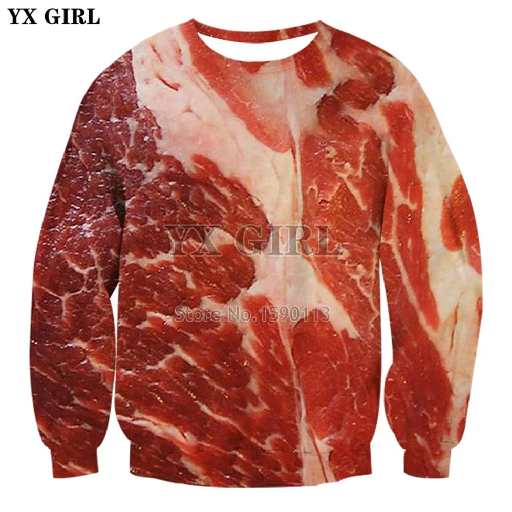 YX GIRL Beef Meat 3d Hoodies Sweatshirt Funny Simulation Bacon Pullover 2018 Plus Size Brand Clothing Tracksuit Outwear | Мужская одежда