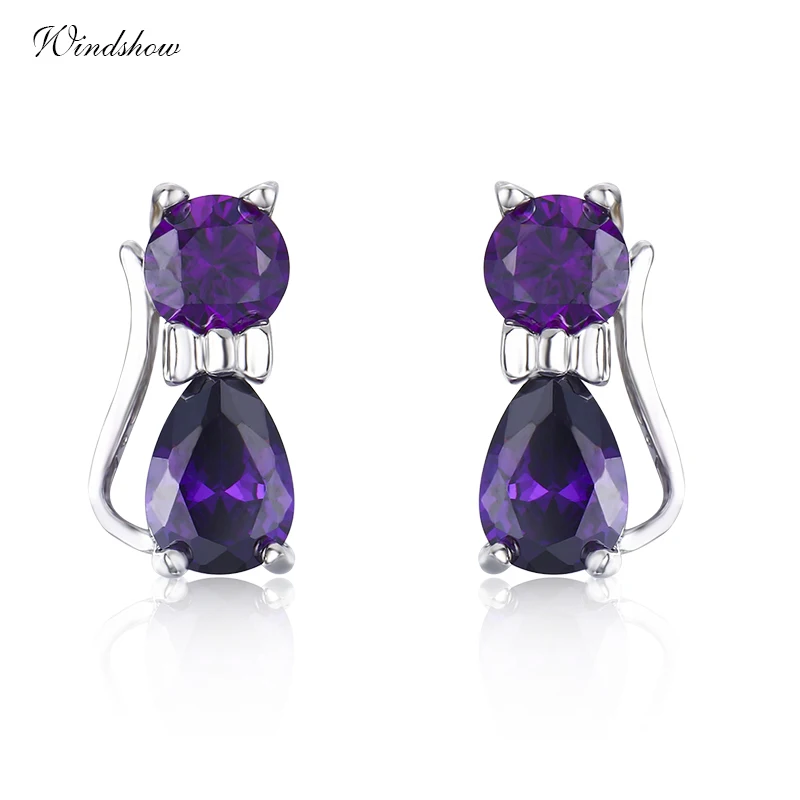 925 Sterling Silver Cute kittens Kitty Cat Gatos Purple CZ Stud Earrings For Women Girls Kids Child Jewelry
925 Sterling Silver Cute kittens Kitty Cat Gatos Purple CZ Stud Earrings For Women Girls Kids Child Jewelry