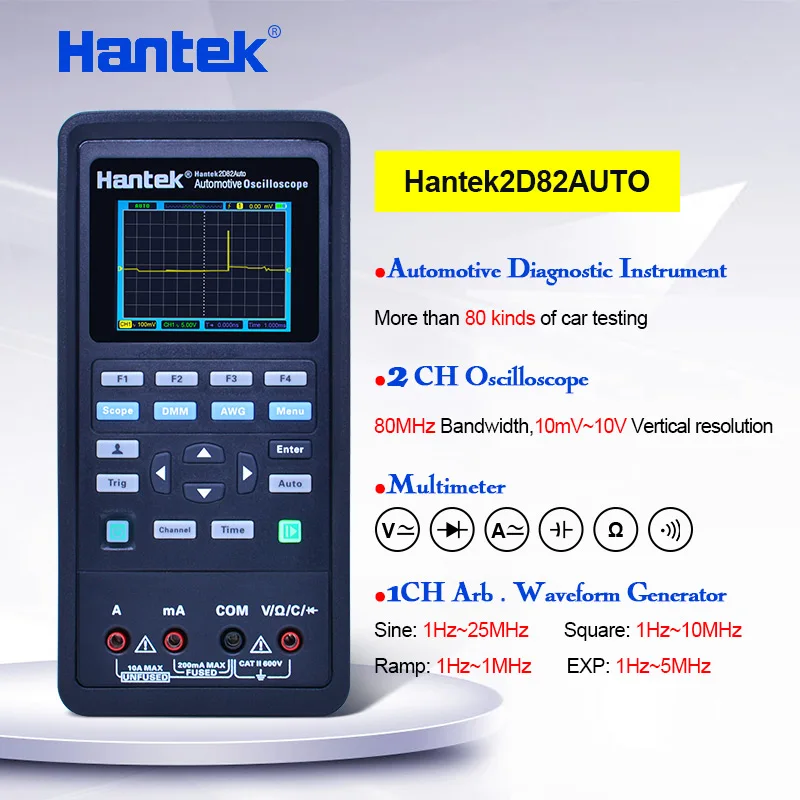 Hantek2D82AUTO digital automotive oscilloscope+multimeter+signal source+Automotive Diagnostic 2 channels 250MSa/s 80MHz 2D82
Hantek2D82AUTO digital automotive oscilloscope+multimeter+signal source+Automotive Diagnostic 2 channels 250MSa/s 80MHz 2D82