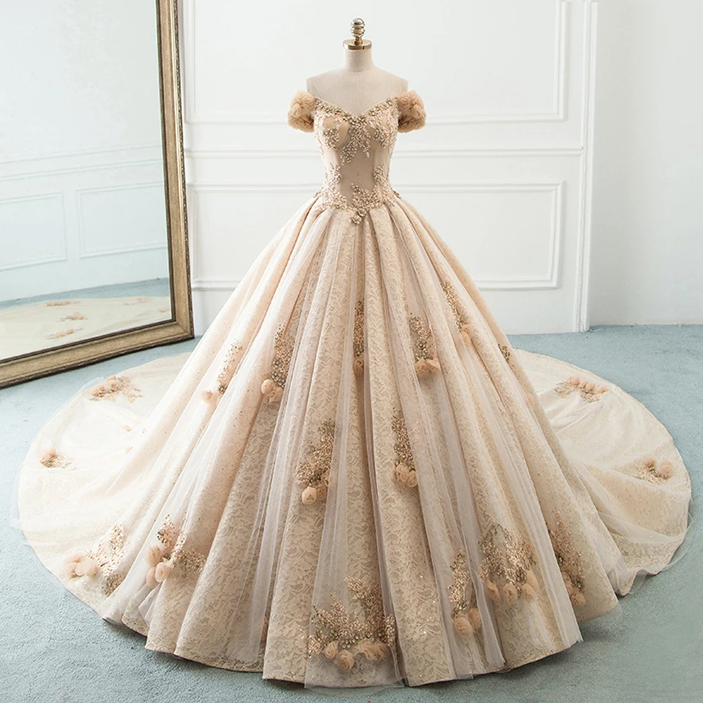 Vestido de Noiva New Arrival Champagne Tulle Ball Gown Wedding Dresses 2019 Hand Made Flowers Luxury Bride Dress Robe de Mariee
Vestido de Noiva New Arrival Champagne Tulle Ball Gown Wedding Dresses 2019 Hand Made Flowers Luxury Bride Dress Robe de Mariee