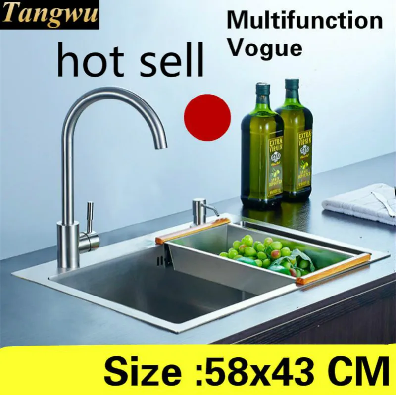 

Free shipping Apartment kitchen manual sink single trough vogue do the dishes high quality 304 stainless steel hot sell 58x43 CM