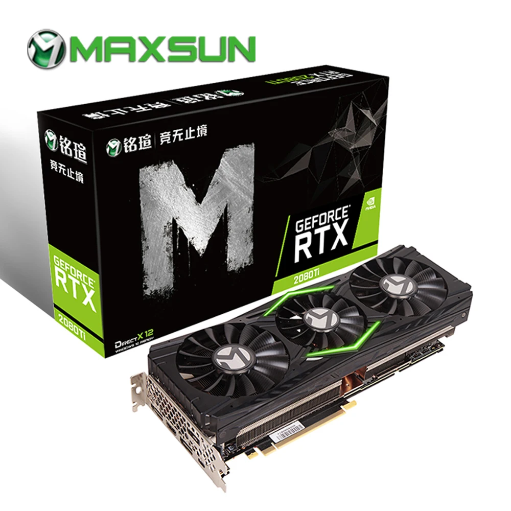 MAXSUN RTX 2080Ti graphic card 11G GDDR6 NVIDIA 352bit 12nm 1350MHz 14000MHz Turing TU102 HDMI+3*DP+Type-C 4352units video card
MAXSUN RTX 2080Ti graphic card 11G GDDR6 NVIDIA 352bit 12nm 1350MHz 14000MHz Turing TU102 HDMI+3*DP+Type-C 4352units video card