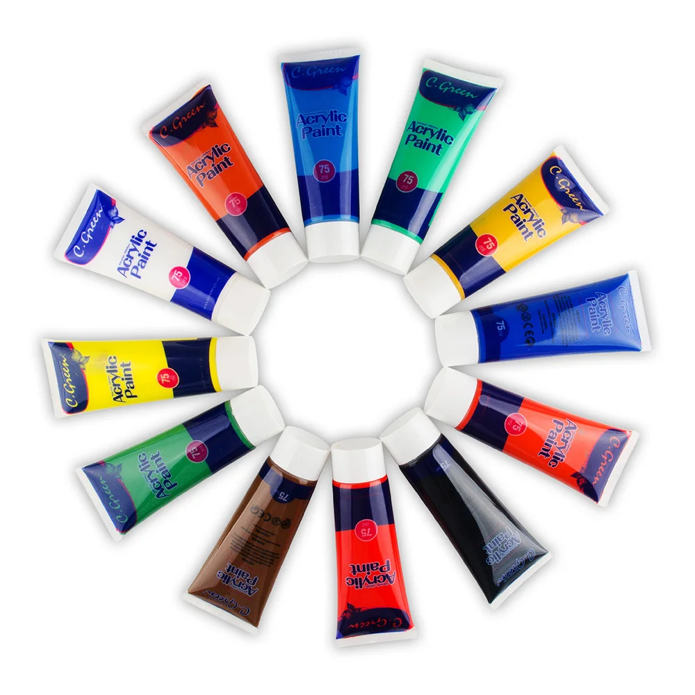 Acrylic Paint Set - 12 x 75ml Tubes Assorted Colours for Painting Canvas, Wood, Clay, Fabric, Nail Art, Ceramic & Crafts
Acrylic Paint Set - 12 x 75ml Tubes Assorted Colours for Painting Canvas, Wood, Clay, Fabric, Nail Art, Ceramic & Crafts