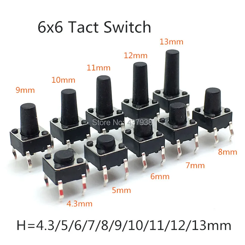 

6x6mm Panel PCB Momentary Tactile Tact Mini Push Button Switch DIP 4pin 6x6x4.3/5/6/7/8/9/11/12/13MM 6*6*4.3MM 5MM 6MM 7MM-13MM