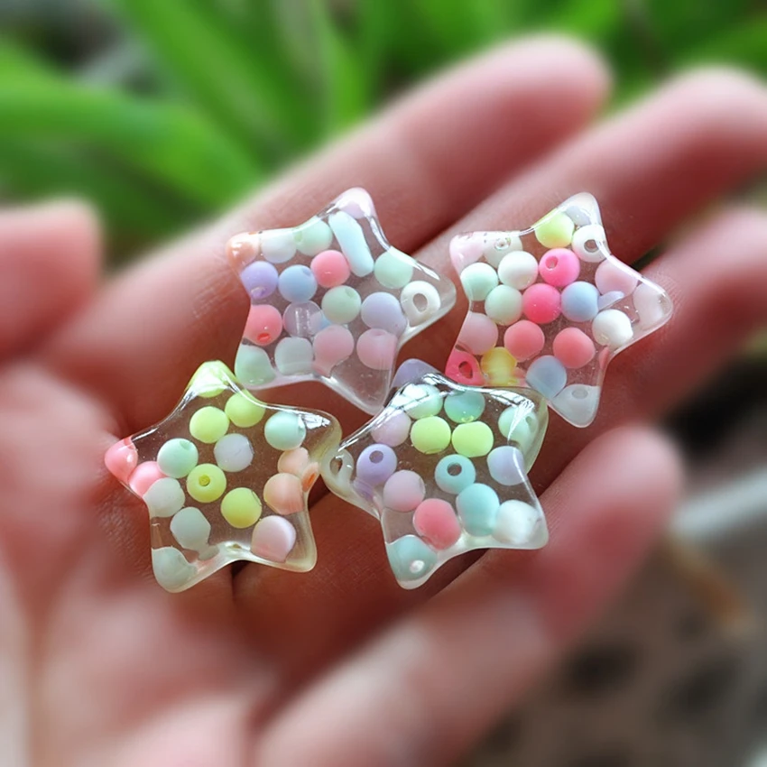 

Diy Jewelry Hot Sale 30pcs 23mm Flat Back Resin Cabochon Cute Star With Beads Inside