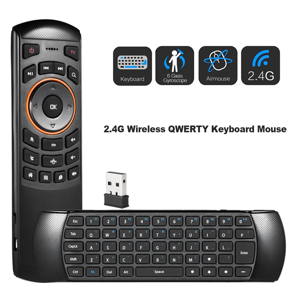 

Hot sale Mini 2.4GHz Wireless QWERTY Keyboard Air Mouse Handheld Remote Control 6 Gxes Gyroscope for TV Mini PC TV Box