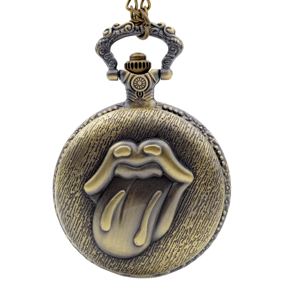 Retro Vintage Bronze Tongue Rolling Stones Quartz Pocket Watch Pendant Necklace Mens Women Souvenir Gift Chain Montre Reloj P149
Retro Vintage Bronze Tongue Rolling Stones Quartz Pocket Watch Pendant Necklace Mens Women Souvenir Gift Chain Montre Reloj P149