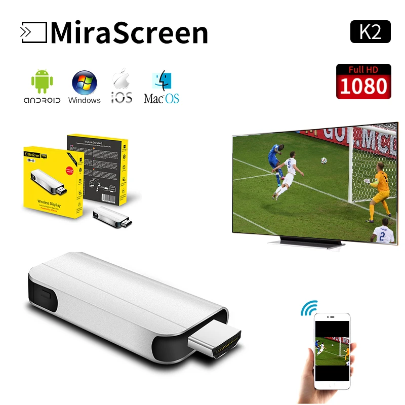 

MiraScreen K2 1080P HD 2.4G Wifi TV Stick Wireless HDMI Dongle Miracast Airplay DLNA Screen Mirroring Display Receiver