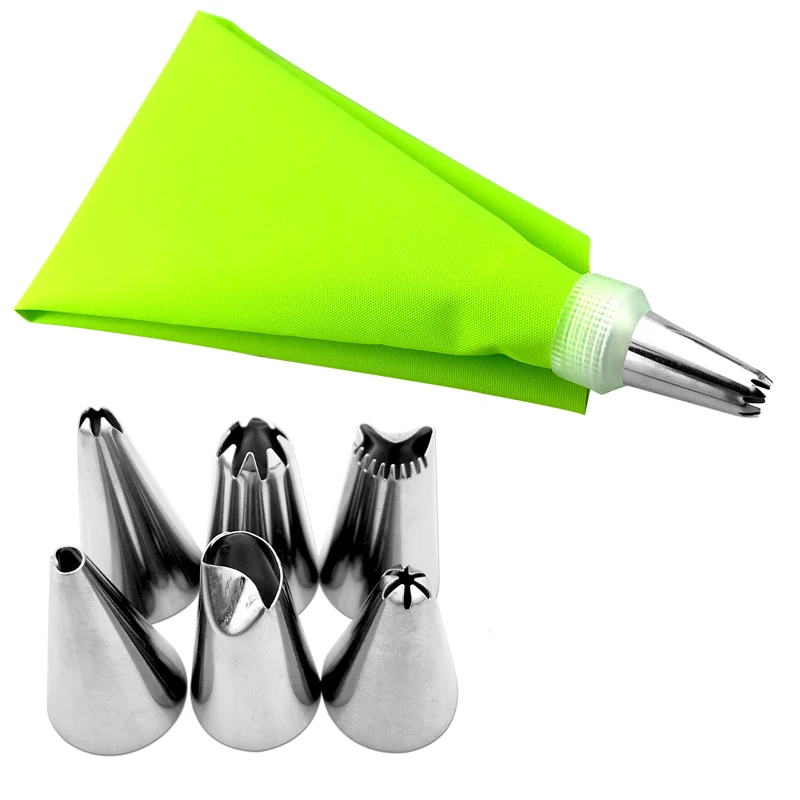 8 PCS/Set Silicone Kitchen Accessories Icing Piping Cream Pastry Bag + 6 Stainless Steel Nozzle Set DIY Cake Decorating Tips Set
8 PCS/Set Silicone Kitchen Accessories Icing Piping Cream Pastry Bag + 6 Stainless Steel Nozzle Set DIY Cake Decorating Tips Set