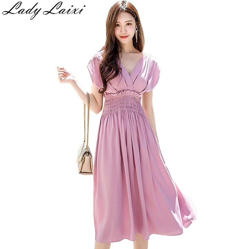 2019 Summer korean sleeveless Elegant party dress V neck casual brand high waist women Chiffon dress work vestidos
2019 Summer korean sleeveless Elegant party dress V neck casual brand high waist women Chiffon dress work vestidos