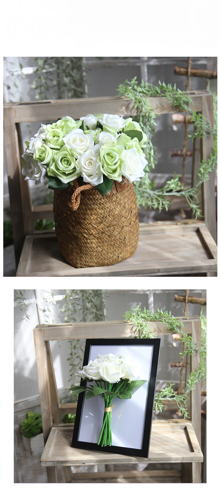 roses artificial flower silk pink white wedding flower decoration (3)