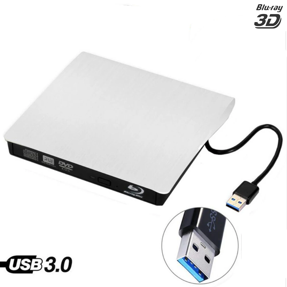 

Blu-Ray Drive Slim USB 3.0 Bluray Burner BD-RE CD/DVD RW Writer Play 3D 4K Blu-ray Disc for Laptop Computer Mac PC HP ACER DELL