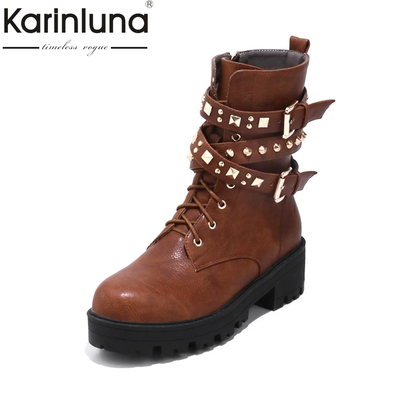 KARINLUNA New 2018 Large Size 32-48 Platform Girls Footwear Winter Boots Fashion Rivets Buckles Shoes Women Black Brown
KARINLUNA New 2018 Large Size 32-48 Platform Girls Footwear Winter Boots Fashion Rivets Buckles Shoes Women Black Brown