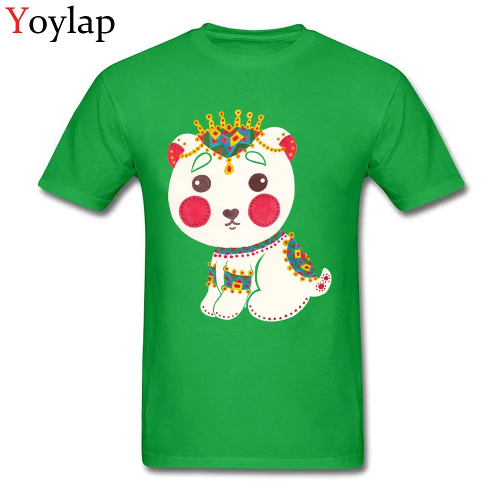 Male Tops Shirts Prevailing Printed On T-shirts 100% Cotton O-Neck Short Sleeve Personalized The Ethnic Polar Bear Clothing Shirt green