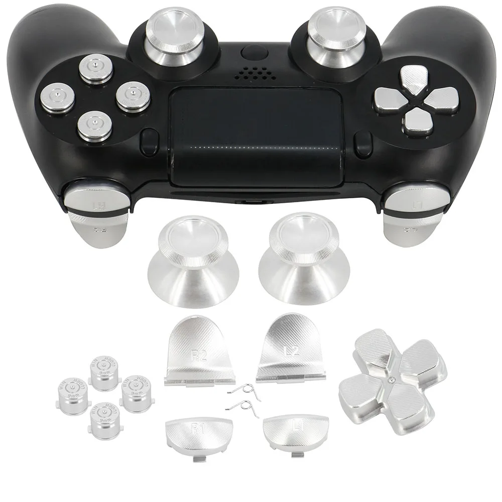 SILVER COLOR Full Set Aluminum Metal Bullet Buttons thumbstick cap L1 R1 L2 R2 Dpad Buttons for PS4 Controller Joystick
SILVER COLOR Full Set Aluminum Metal Bullet Buttons thumbstick cap L1 R1 L2 R2 Dpad Buttons for PS4 Controller Joystick