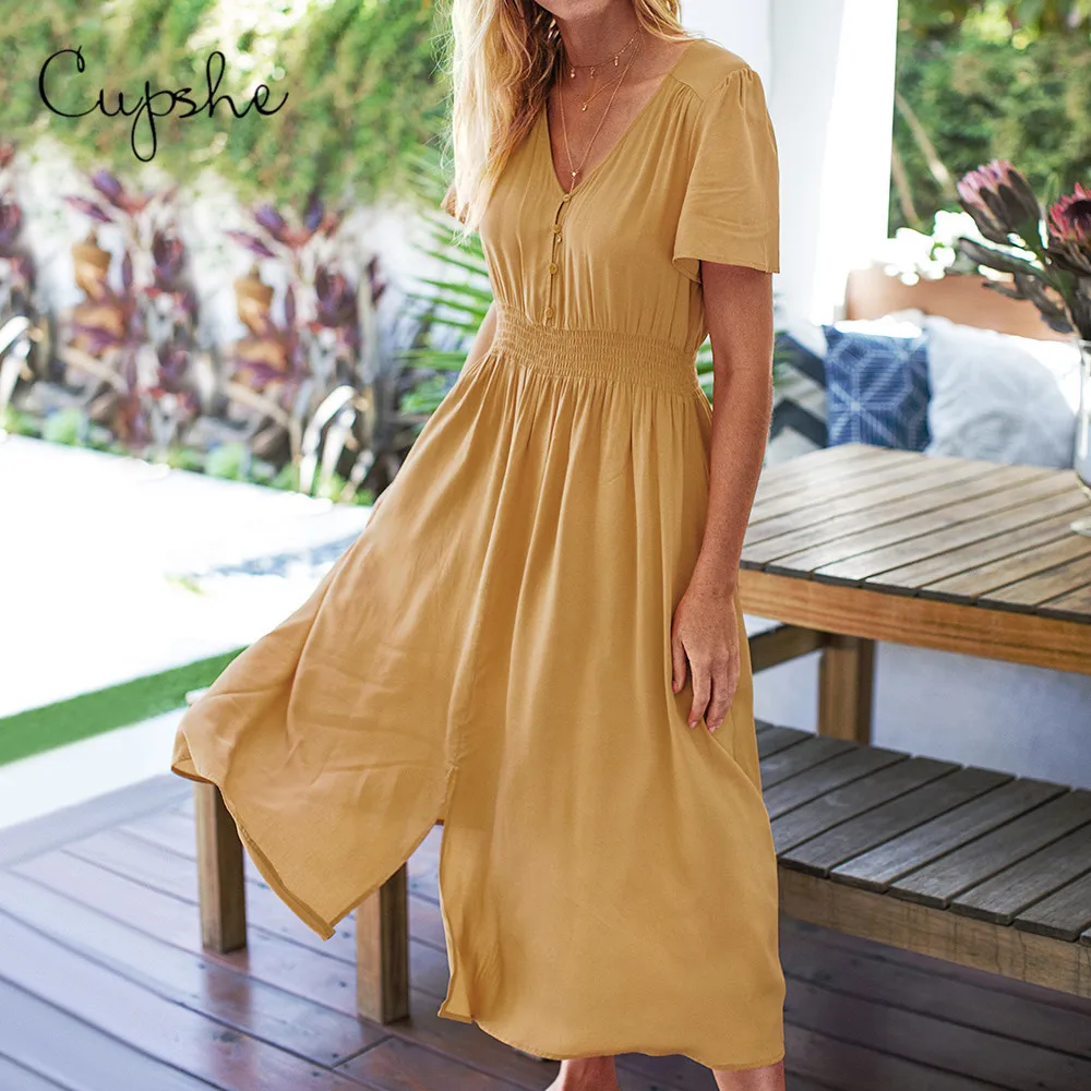 CUPSHE Women's Vintage Button Yellow Midi Dress V neck Smock Wrap Dress 2019 New Summer Casual Short Sleeve Sundress Vestido
CUPSHE Women's Vintage Button Yellow Midi Dress V neck Smock Wrap Dress 2019 New Summer Casual Short Sleeve Sundress Vestido