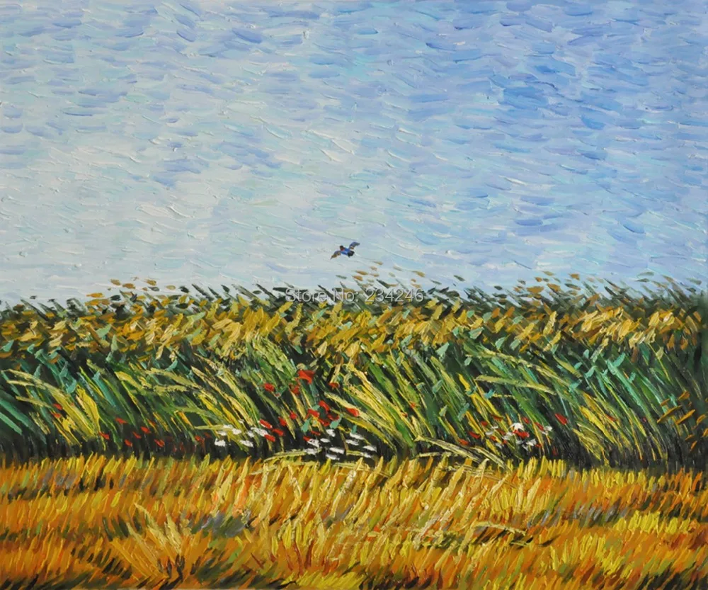 

Handmade Vincent Van Gogh Wall Art Edge of a Wheat Field with Poppies and a Lark Landscape Oil Painting Reproduction on Canvas