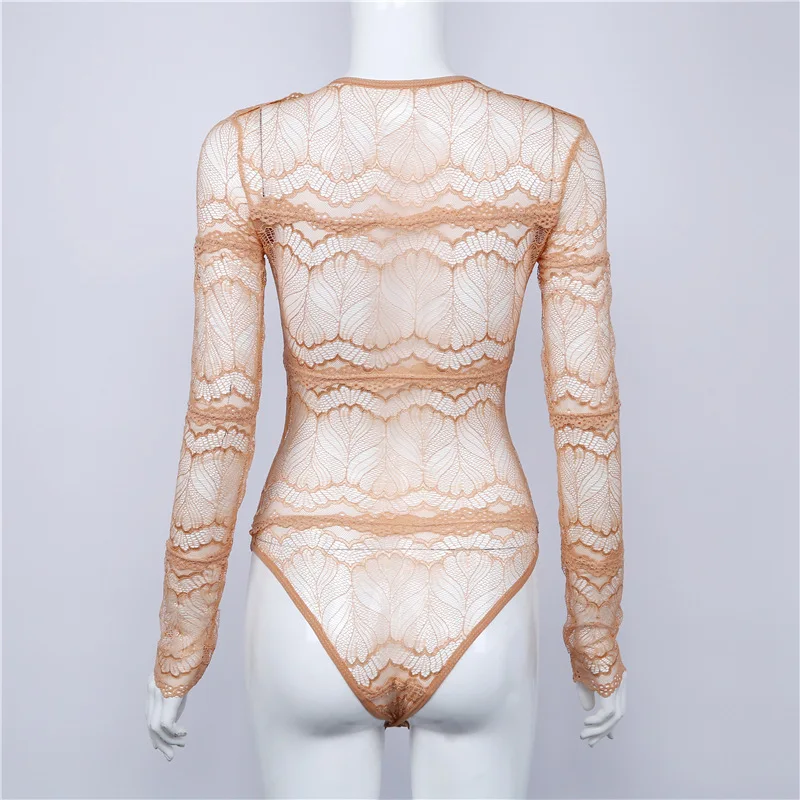 Women Lace-up Deep V transparent lacce bodysuit (9)