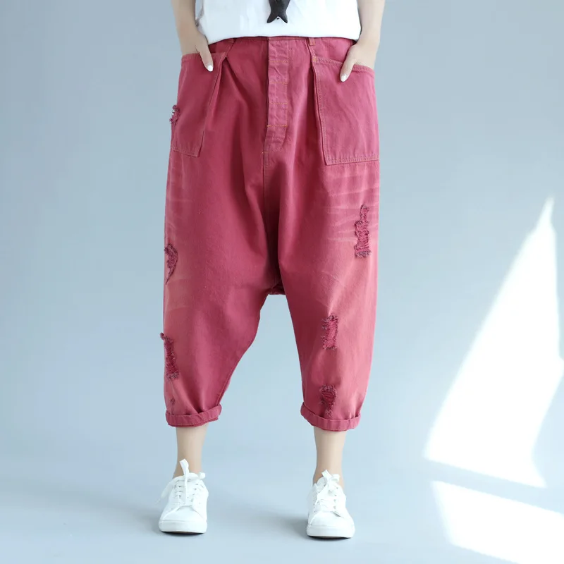 Fashion Cross Pants Women Jeans Elastic Waist 2018 Loose Autumn Winter Jean Femme Streetwear Ankle Length Red Green Hole Pockets
Fashion Cross Pants Women Jeans Elastic Waist 2018 Loose Autumn Winter Jean Femme Streetwear Ankle Length Red Green Hole Pockets