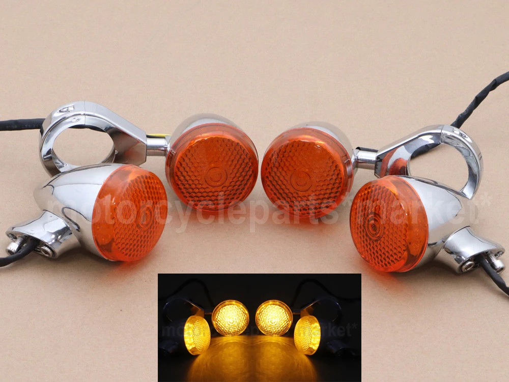 Motorcycle 4pcs 39mm/41mm Chrome Front Rear LED Fork Clamp Turn Signal Amber Light Blinker Universal For Harley Bobber Chopper
Motorcycle 4pcs 39mm/41mm Chrome Front Rear LED Fork Clamp Turn Signal Amber Light Blinker Universal For Harley Bobber Chopper