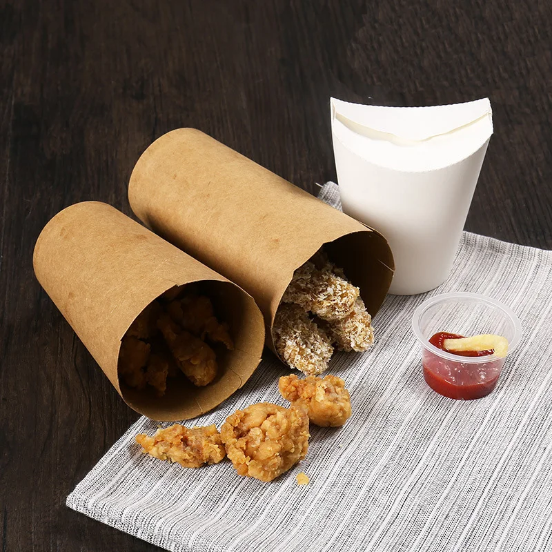 Одноразовый стакан из крафтовой бумаги для картошки фри жареная еда держатель