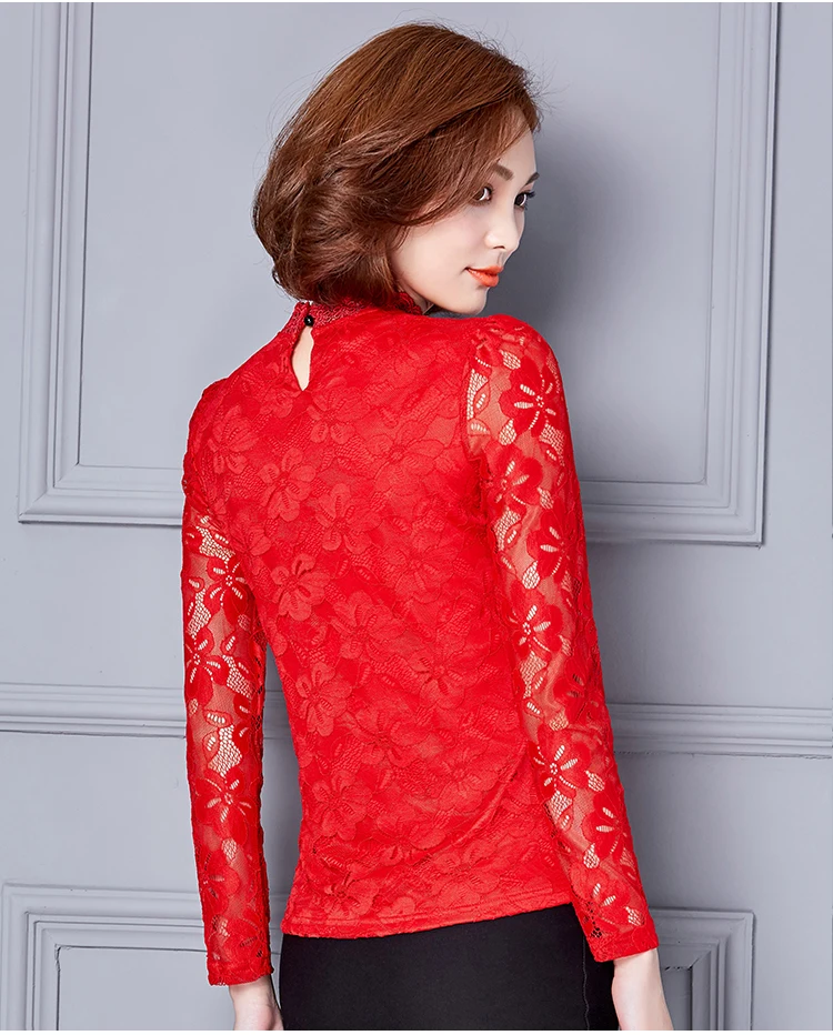 Womens Blouse Shirt 2020 Black White Sexy Long Casual Long Sleeve Lace Blusas Under Shirts Elastic Tops and Blouses Women New