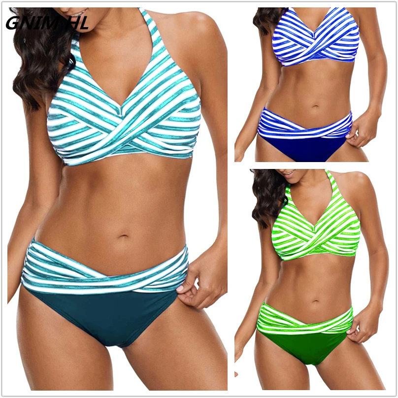 Plus Size Bikini Swimwear Women S-5XL New 2019 Stripe Brazilian Bikinis Halter Bandage Swimsuit Women Two Pieces Sexy Beachwear
Plus Size Bikini Swimwear Women S-5XL New 2019 Stripe Brazilian Bikinis Halter Bandage Swimsuit Women Two Pieces Sexy Beachwear