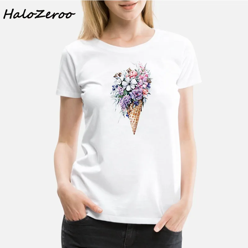 Summer Clothes for Women Short Sleeve Tops Ice Cream and Flower Printed O- Neck t shirt Casual Harajuku t shirt Women 
Summer Clothes for Women Short Sleeve Tops Ice Cream and Flower Printed O- Neck t shirt Casual Harajuku t shirt Women