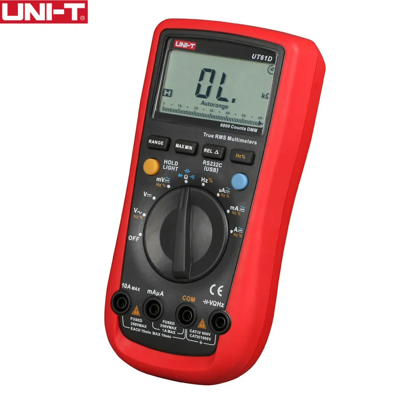 UNI-T UT61D Digital Multimeter True RMS Auto Range 0.5s Fast Test 1000V/10A Multimetro Voltage Current PC Soft Data Calculate
UNI-T UT61D Digital Multimeter True RMS Auto Range 0.5s Fast Test 1000V/10A Multimetro Voltage Current PC Soft Data Calculate