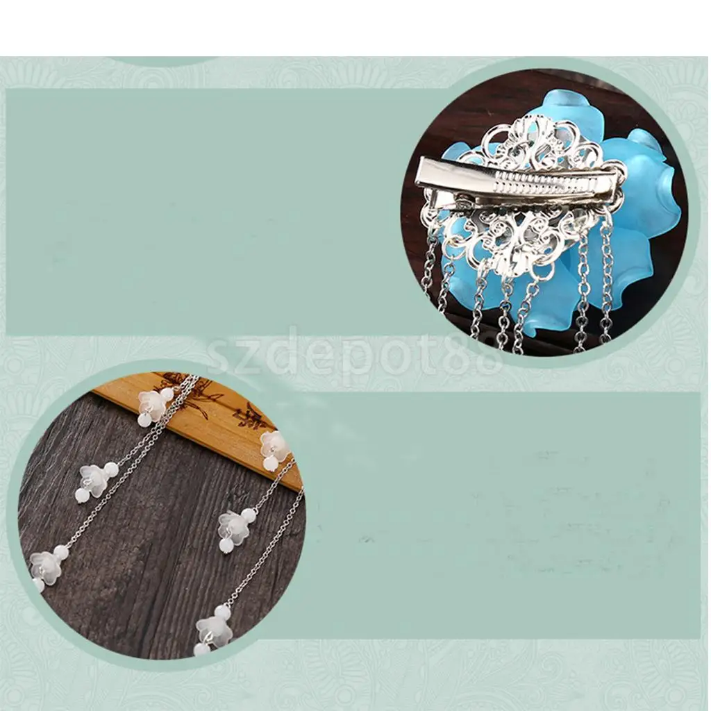 3 Pieces Costume Classic Flower Hair Clip Tassel Hair Barrette for Hanfu COS Hair Ornaments
