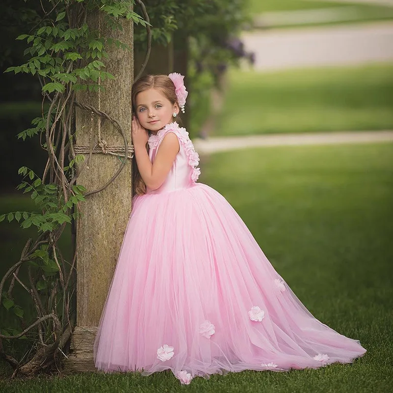 Милые розовые платья для девочек с цветами пышное вечернее платье принцессы без