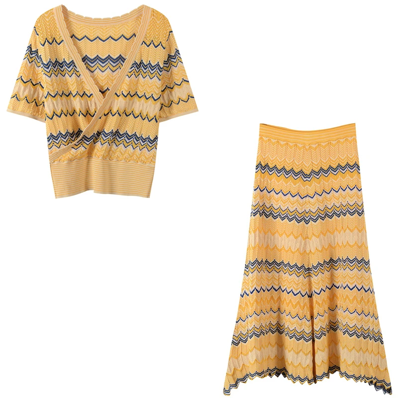 Women Suit Hollow Out Striped Knittted Sets Elegant Runway Design Summer 2 Piece Set Skirt Crop Top Sexy Hole Outfits Twinset
Women Suit Hollow Out Striped Knittted Sets Elegant Runway Design Summer 2 Piece Set Skirt Crop Top Sexy Hole Outfits Twinset