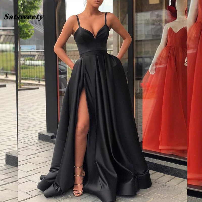 2020 Black Prom Dresses with Pockets Side Slit Strapless Satin Elegant Long Evening Party Gowns Wine Red Women Formal Dress
2020 Black Prom Dresses with Pockets Side Slit Strapless Satin Elegant Long Evening Party Gowns Wine Red Women Formal Dress