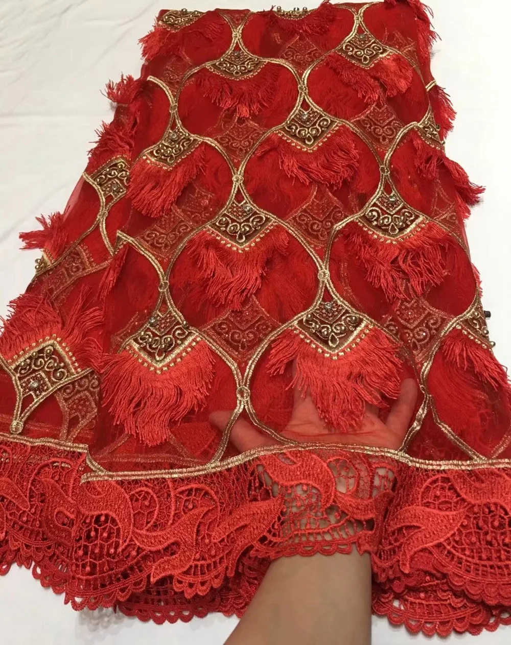 red lace fabric tissus africains guipure tulles perlage high quality nigerian beaded lace fabric net lace 2018 5yard/lot 5807-
red lace fabric tissus africains guipure tulles perlage high quality nigerian beaded lace fabric net lace 2018 5yard/lot 5807-