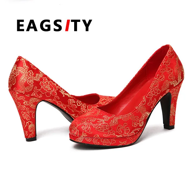 Wedding Shoes Lady High Heel Pumps Platform Red Satin Cloth Fabric Thin Heels Basic style spike heels
Wedding Shoes Lady High Heel Pumps Platform Red Satin Cloth Fabric Thin Heels Basic style spike heels