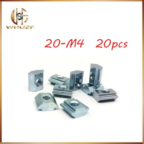 

20pcs/lot T Sliding Nut Block Square nuts M4 for 2020 Aluminum Profile Slot Zinc Coated Plate Aluminum connector Accessories