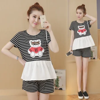 2019 summer new stitching stripe real glasses bear cartoon print + maternity shorts two-piece
2019 summer new stitching stripe real glasses bear cartoon print + maternity shorts two-piece