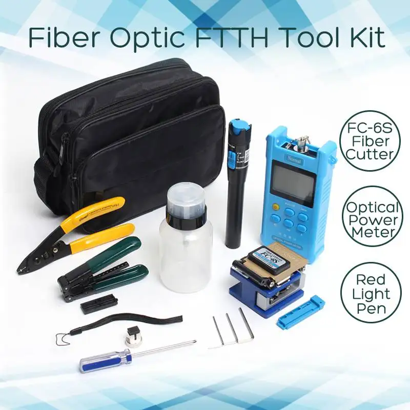 13pcs/set Portable Fiber Optic FTTH Tool Kit with FC-6S Fiber Cleaver and Optical Power Meter Visual Fault Locator Wire stripper
13pcs/set Portable Fiber Optic FTTH Tool Kit with FC-6S Fiber Cleaver and Optical Power Meter Visual Fault Locator Wire stripper