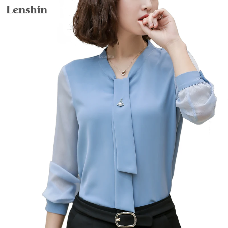 Lenshin O-neck Collar Tie Shirts for Women Blouse with Bow Work Wear Office Lady Female Tops Chemise Loose Fashion Style
Lenshin O-neck Collar Tie Shirts for Women Blouse with Bow Work Wear Office Lady Female Tops Chemise Loose Fashion Style