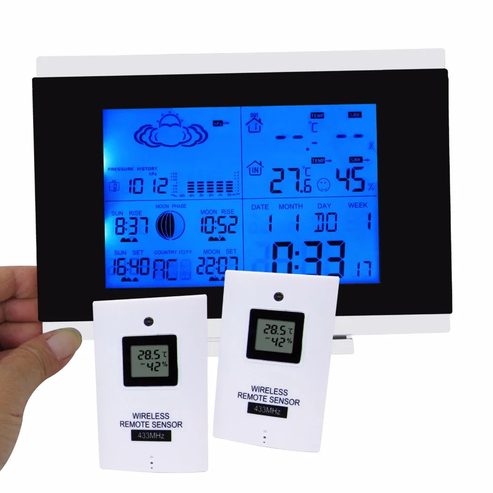Outdoor Thermometer Weather Station Wireless Sensor Humidity Display Built-in Barometer DST and DCF77 5 Weather Forecast
Outdoor Thermometer Weather Station Wireless Sensor Humidity Display Built-in Barometer DST and DCF77 5 Weather Forecast