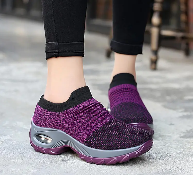 CUTUDE Shoes Thick Bottom Rocking Women Slip On Walking Mesh Breathable Student Working Sneakers Athletic Road Running Mesh Casual Trainers Fashion