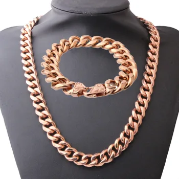 Charming 316L Stainless Steel Rose Gold Cuban Curb Link Chain Men's Unisex's Necklace 23.6"& Bracelet 8.66" Sets Fashion Buckle
Charming 316L Stainless Steel Rose Gold Cuban Curb Link Chain Men's Unisex's Necklace 23.6"& Bracelet 8.66" Sets Fashion Buckle