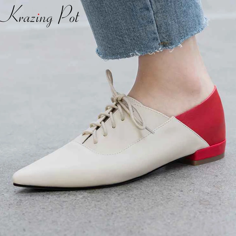 Krazing pot basic genuine leather pointed toe lace up high heel mixed color art designer vintage Autumn preppy style pumps l9f1
Krazing pot basic genuine leather pointed toe lace up high heel mixed color art designer vintage Autumn preppy style pumps l9f1