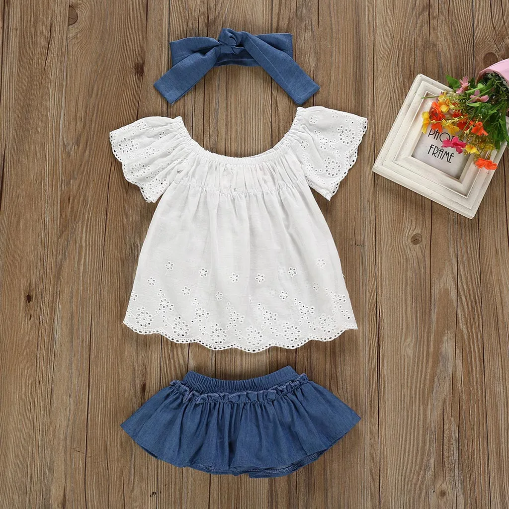 Summer 2019 Newborn Kids Baby Girls Sets Outfits Child Clothes Lace T-shirt+Denim Skirt+Headband 3Piece 0-18 Months toddler Suit
Summer 2019 Newborn Kids Baby Girls Sets Outfits Child Clothes Lace T-shirt+Denim Skirt+Headband 3Piece 0-18 Months toddler Suit