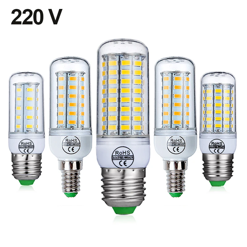 Image E27 LED Lamp E14 LED Bulb SMD5730 220V Corn Bulb 24 36 48 56 69 72LEDs Chandelier Candle LED Light For Home Decoration
