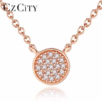 

CZCITY Brand 925 Sterling Silver Chain Necklace Tiny Cubic Zirconia Inlay Round Rose Gold Lady Pendant Necklace Fine Jewelry