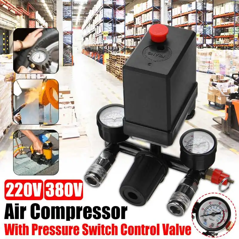 Drillpro 240V/380V AC Regulator Duty Air Compressor Pump Pressure Control Switch Air Pump Control Valve 7.25-125 PSI with Gauge
Drillpro 240V/380V AC Regulator Duty Air Compressor Pump Pressure Control Switch Air Pump Control Valve 7.25-125 PSI with Gauge