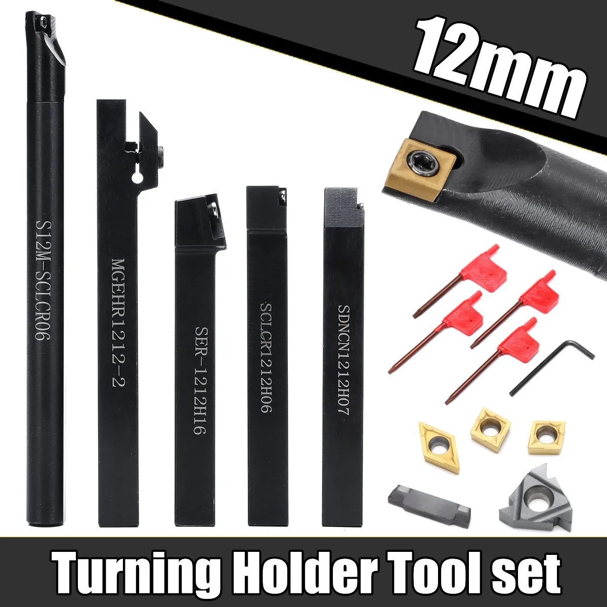 5Pcs 12MM Shank Turning Holder Tool set With Blade&Wrench For Turning Tool Bench Lathe & CNC 40Cr Alloy Steel
5Pcs 12MM Shank Turning Holder Tool set With Blade&Wrench For Turning Tool Bench Lathe & CNC 40Cr Alloy Steel