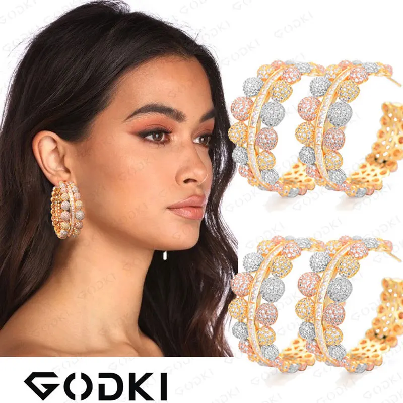 

GODKI Luxury Two Row Balls Statement Big Hoops Earrings For Women Wedding Cubic Zirconia DUBAI Bridal Round Circle Hoop Earrings