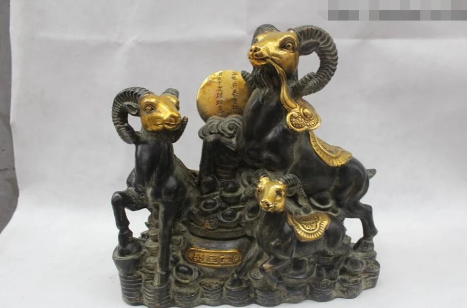14"Chinese Folk Pure Bronze Lucky Lifelike Money drawing Three Sheep Statue
14"Chinese Folk Pure Bronze Lucky Lifelike Money drawing Three Sheep Statue